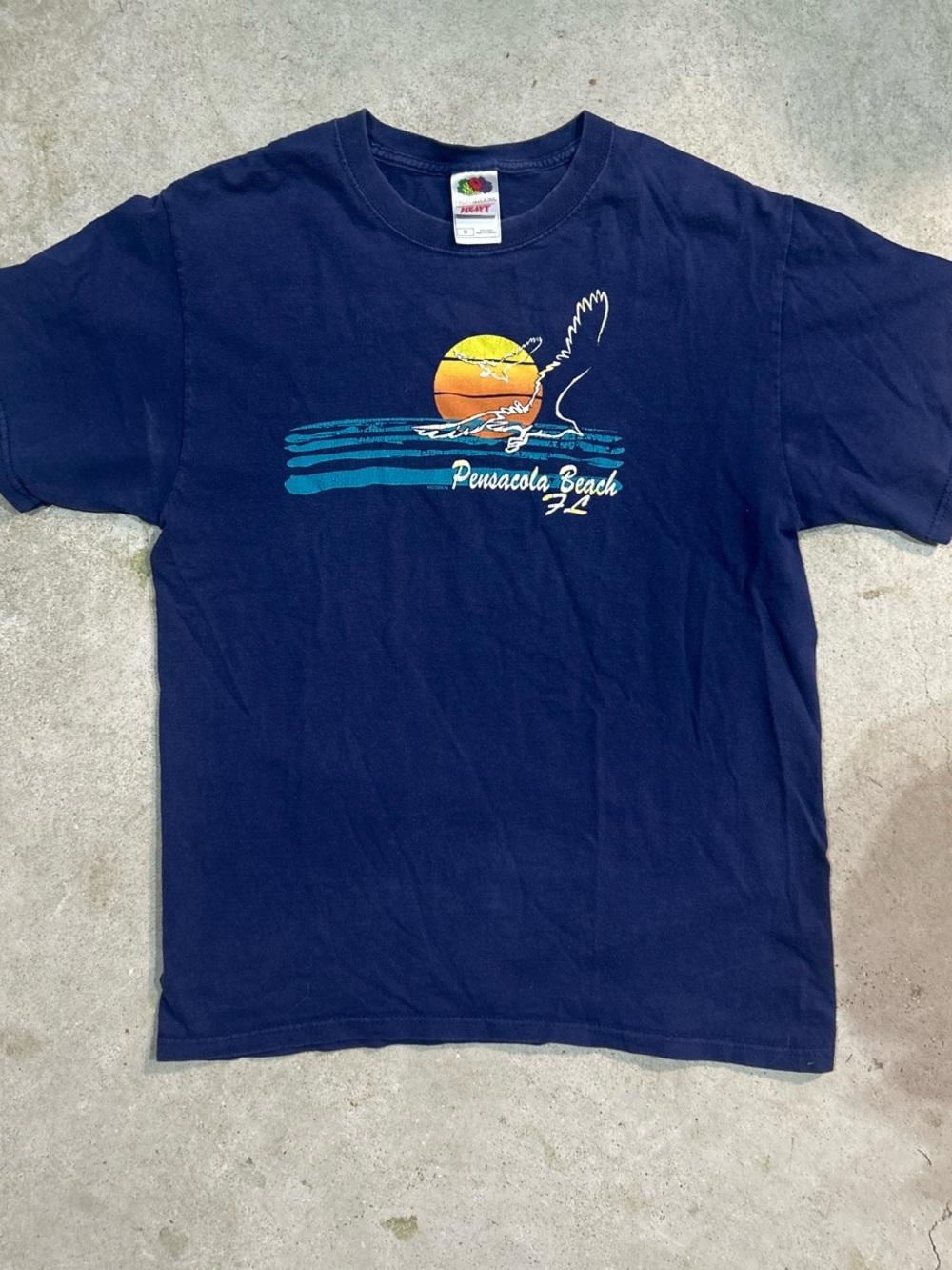 Fruit of the Loom Navy Pensacola Beach FL Sunset Graphic Tee